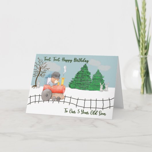 Carte d'anniversaire pour fils de 5 ans avec train (Devant)