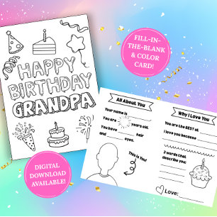 Carte d'anniversaire pour Grand-père : activité de