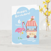 Carte d'anniversaire pour la 6e fille Flamant rose (Fleur jaune)
