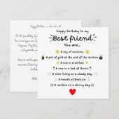 Carte d'anniversaire pour la meilleure amie sous f (Devant / Derrière)