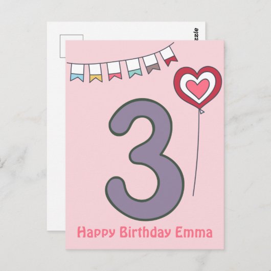 Carte d'anniversaire pour les 3 ans de jolis enfan (Devant / Derrière)