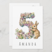 Carte d'anniversaire pour les 5 ans de Bunny Flora (Devant / Derrière)