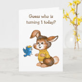 Carte d'anniversaire pour les enfants lapin mignon (Fleur jaune)