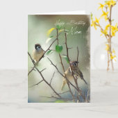 Carte d'anniversaire pour les oiseaux de trois cha (Fleur jaune)