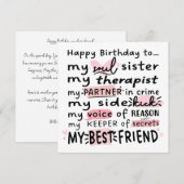 Carte d'anniversaire pour meilleure amie - Carte d (Devant / Derrière)