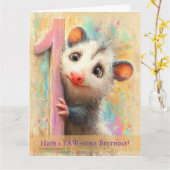 Carte d'anniversaire pour opossum (Fleur jaune)