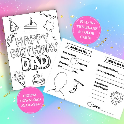 Carte d'anniversaire pour Papa : à compléter