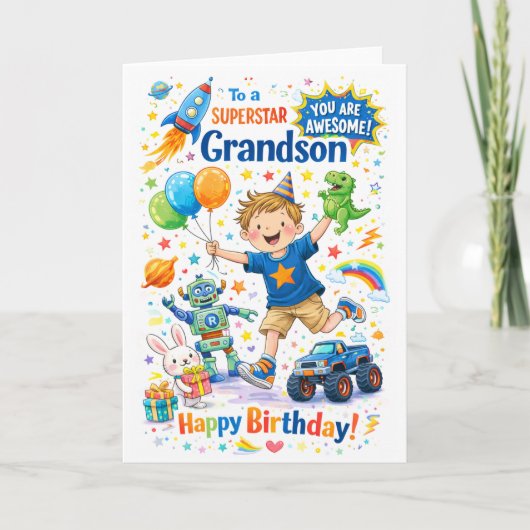 Carte d'anniversaire pour petit-fils Superstar (Devant)