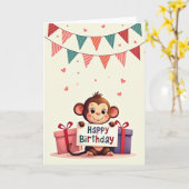 Carte d'anniversaire pour primate mignon (Fleur jaune)
