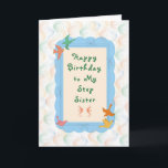 Carte d'anniversaire pour Step Sister<br><div class="desc">Carte d'anniversaire pour step soeur est un design abstrait avec des oiseaux et cadrage bleu. Jolie carte avec surtout des couleurs pastel.</div>