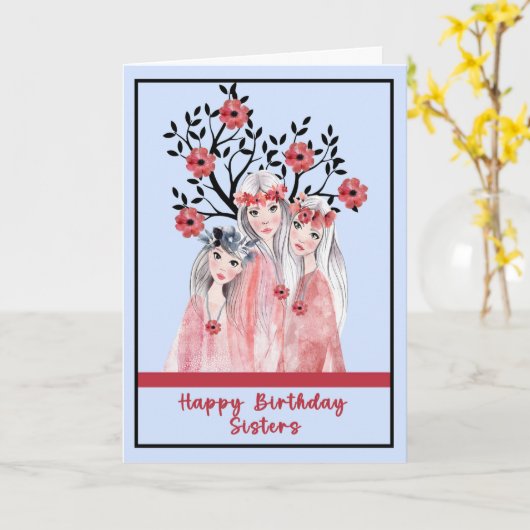 Carte d'anniversaire pour trois soeurs (Fleur jaune)