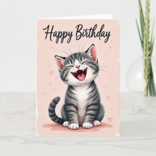 Carte d'anniversaire pour un chat tigré riant