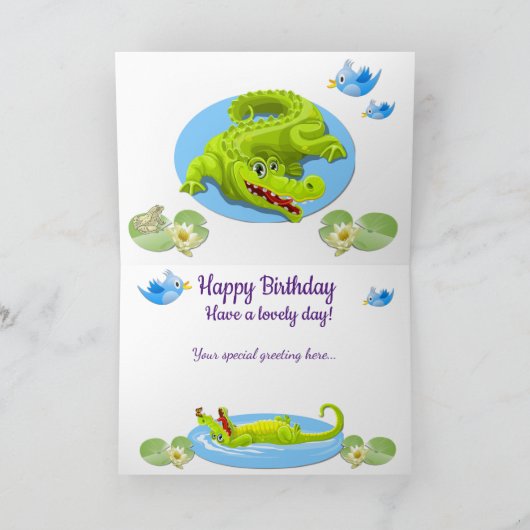 Carte d'anniversaire pour un enfant avec un crocod (Intérieur)