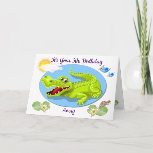 Carte d'anniversaire pour un enfant avec un crocod (Devant)