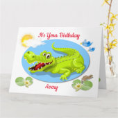 Carte d'anniversaire pour un enfant avec un crocod (Fleur jaune)