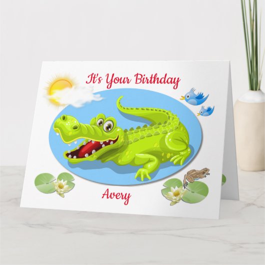 Carte d'anniversaire pour un enfant avec un crocod (Devant)