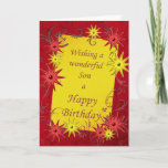 Carte d'anniversaire pour un fils<br><div class="desc">Une carte d'anniversaire brillante aux étoiles rouges et jaunes. Une carte animée pour les jeunes de coeur. Une belle carte d'anniversaire pour un fils. Voir tous les âges et relations dans mon magasin : http://www.zazzle.com/eggznbeenz</div>