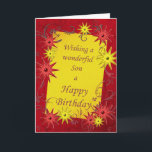 Carte d'anniversaire pour un fils<br><div class="desc">Une carte d'anniversaire brillante aux étoiles rouges et jaunes. Une carte animée pour les jeunes de coeur. Une belle carte d'anniversaire pour un fils. Voir tous les âges et relations dans mon magasin : http://www.zazzle.com/eggznbeenz</div>