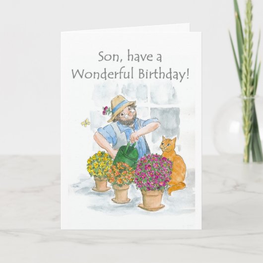 Carte d'anniversaire pour un fils - Jardinage (Devant)