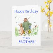 Carte d'anniversaire pour un frère, un homme pêche (Fleur jaune)