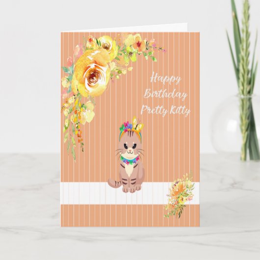 Carte d'anniversaire pour un joli Kitty Orange & J (Devant)