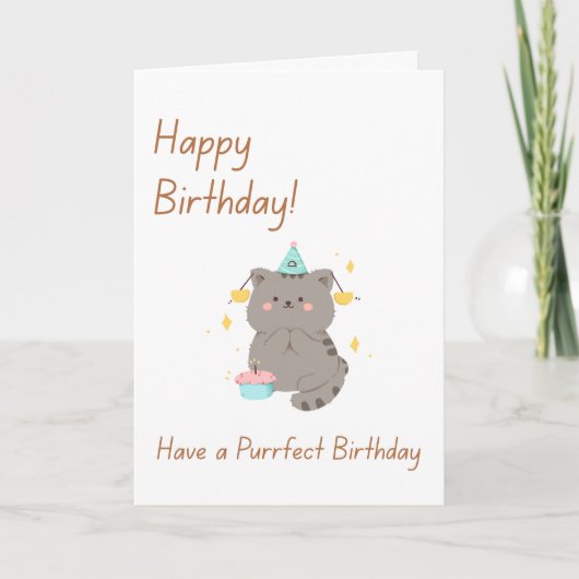 Carte d'anniversaire pour un mignon chat gris (Devant)