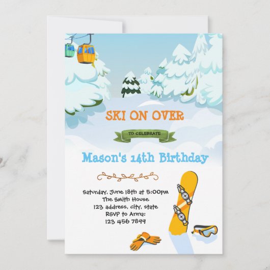 Carte d'anniversaire pour une fête de snowboard (Devant)