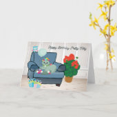 Carte d'anniversaire pour votre chat (Fleur jaune)