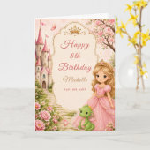Carte d'anniversaire Princesse Château Dragon (Fleur jaune)