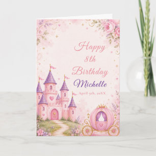 Carte d'anniversaire Princesse Château et Carrosse