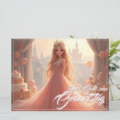 Carte d'anniversaire princesse en rose (Debout devant)