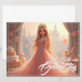 Carte d'anniversaire princesse en rose (Devant / Derrière)