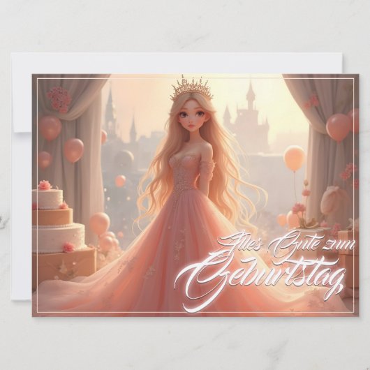 Carte d'anniversaire princesse en rose (Devant)