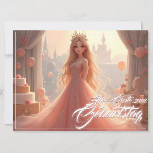 Carte d'anniversaire princesse en rose