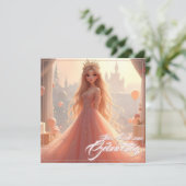 Carte d'anniversaire princesse en rose (Debout devant)