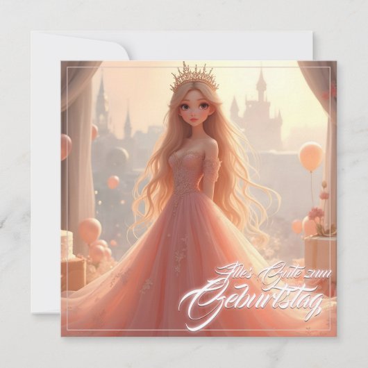 Carte d'anniversaire princesse en rose (Devant)