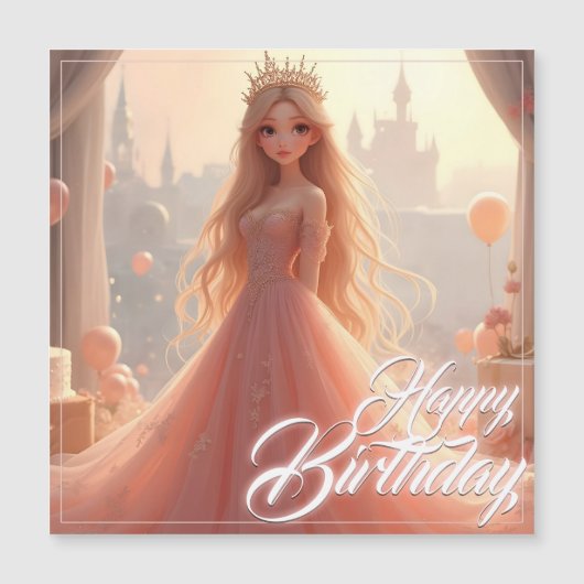 Carte d'anniversaire princesse en rose (Devant)