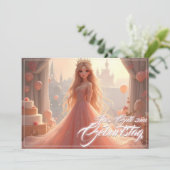 Carte d'anniversaire princesse en rose (Debout devant)