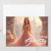 Carte d'anniversaire princesse en rose (Devant / Derrière)