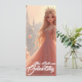 Carte d'anniversaire princesse en rose (Debout devant)