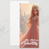 Carte d'anniversaire princesse en rose (Devant / Derrière)