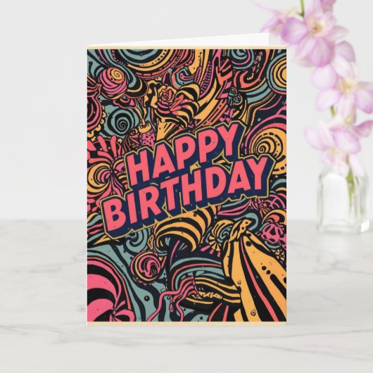 carte d'anniversaire psychédélique (Orchidée)