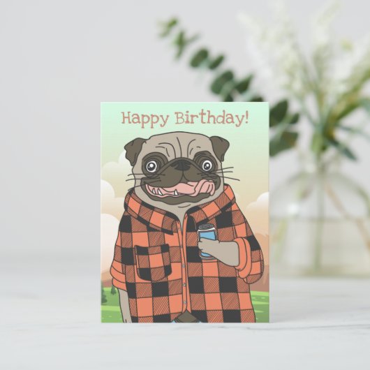 Carte d'anniversaire Pug (Debout devant)