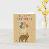 Carte d'anniversaire Raccoon sur Kraft Arrière - p (Fleur jaune)