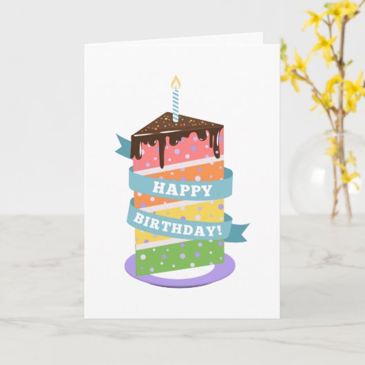 Carte d'anniversaire Rainbow Cake (Fleur jaune)