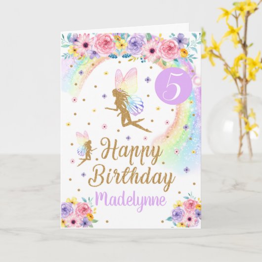 Carte d'anniversaire Rainbow Fairy (Fleur jaune)
