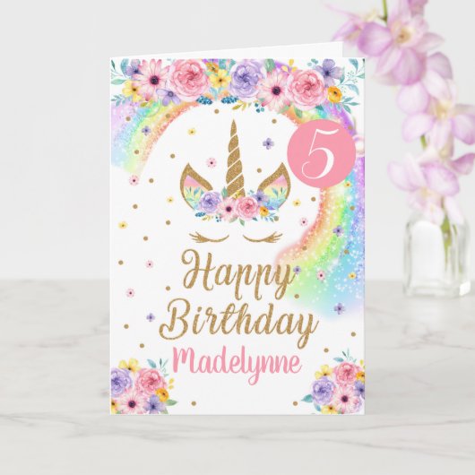Carte d'anniversaire Rainbow Unicorn (Orchidée)