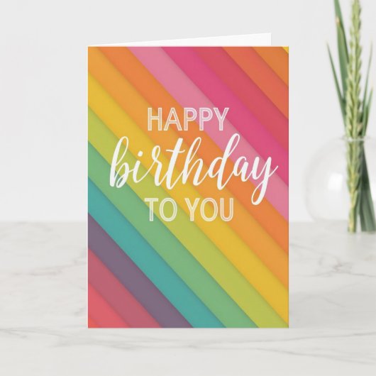 Carte d'anniversaire rayée arc-en-ciel joyeuse (Devant)