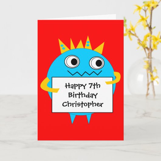 Carte d'anniversaire Red Blue Funny Monster (Fleur jaune)