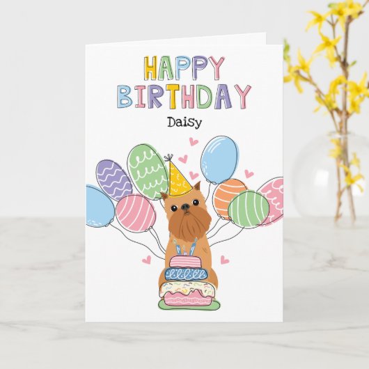 Carte d'anniversaire Red Brussels Griffon (Fleur jaune)